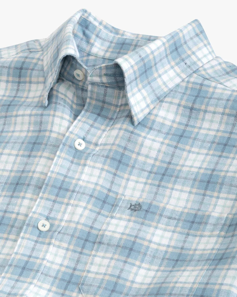 Southern Tide Beach Flannel Heather Howland Plaid Sport Shirt: Heather Mountain Spring Blue