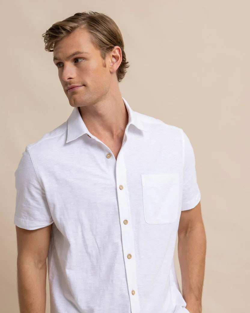 Southern Tide Beachcast Solid Knit Short Sleeve Sport Shirt: Classic White