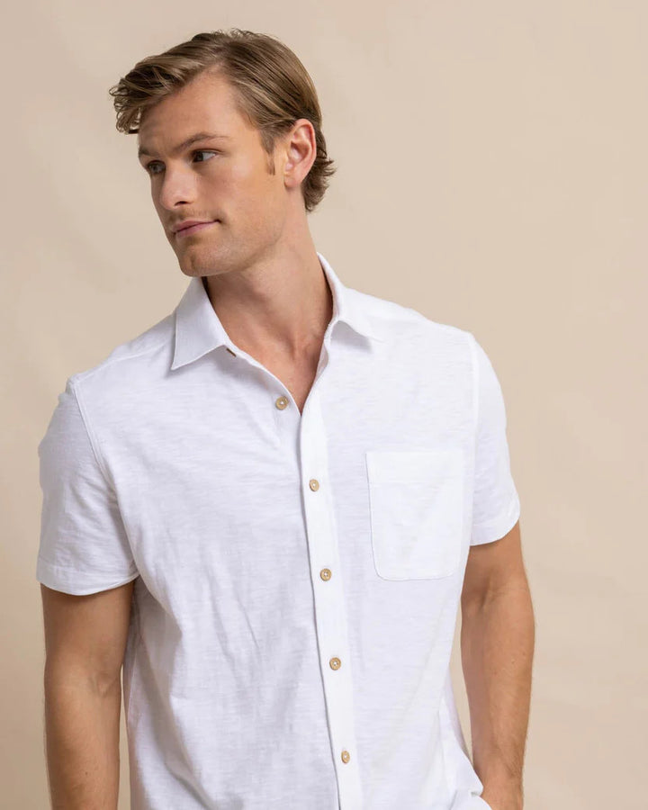 Southern Tide Beachcast Solid Knit Short Sleeve Sport Shirt: Classic White