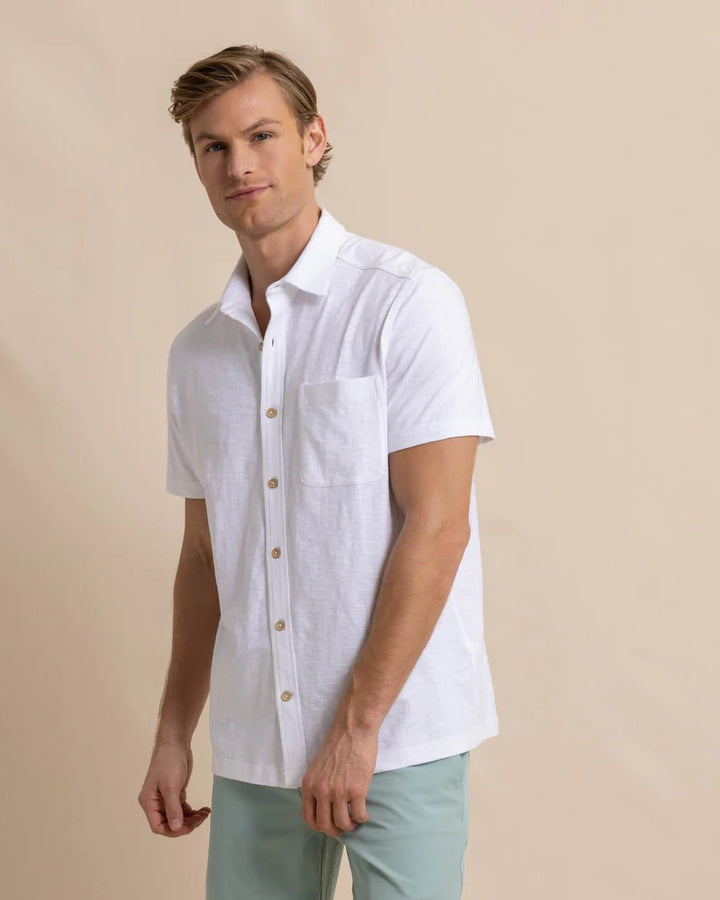 Southern Tide Beachcast Solid Knit Short Sleeve Sport Shirt: Classic White