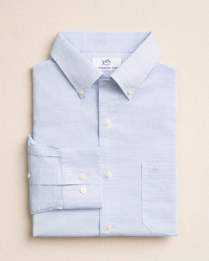 Southern Tide Beachcomber Stripe Sport Shirt: Light Blue