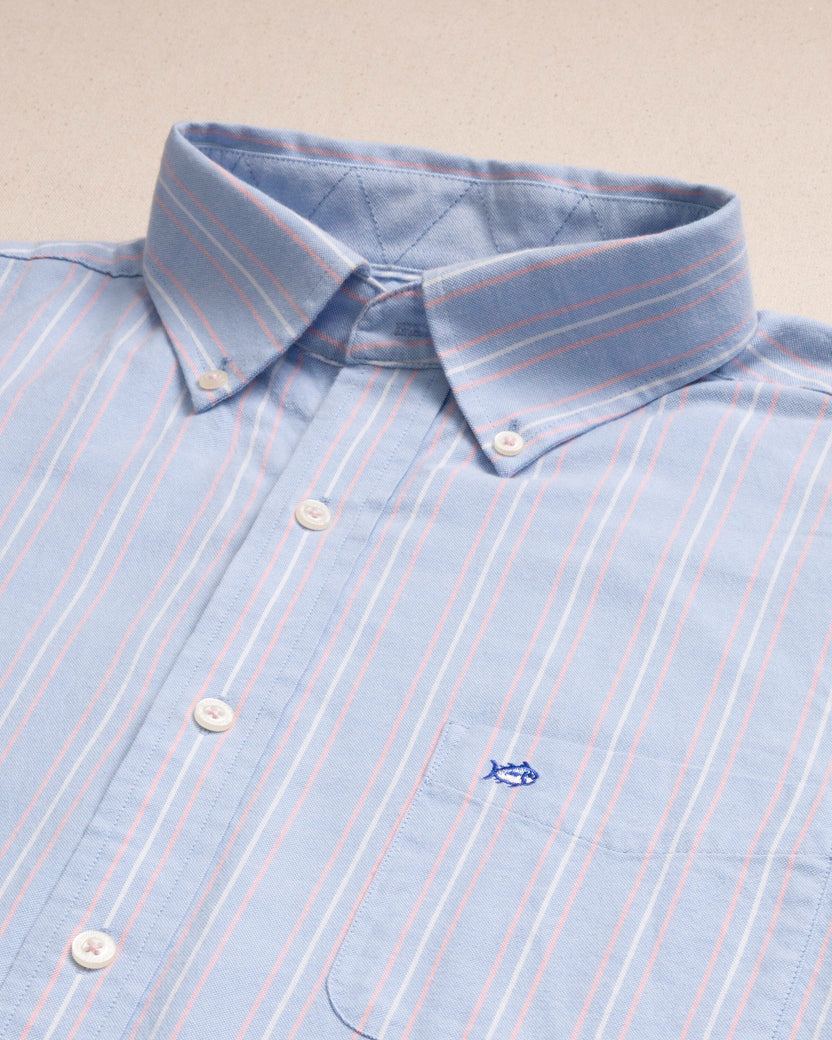 Southern Tide Beachside Charleston Oxford Stripe Sport Shirt: Ocean Channel