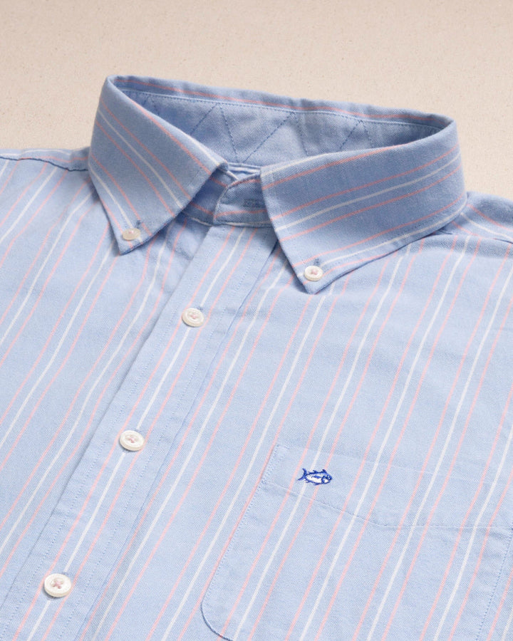 Southern Tide Beachside Charleston Oxford Stripe Sport Shirt: Ocean Channel