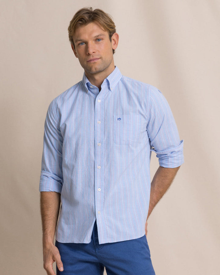 Southern Tide Beachside Charleston Oxford Stripe Sport Shirt: Ocean Channel