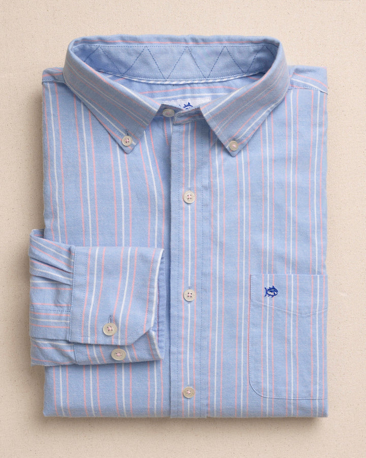 Southern Tide Beachside Charleston Oxford Stripe Sport Shirt: Ocean Channel