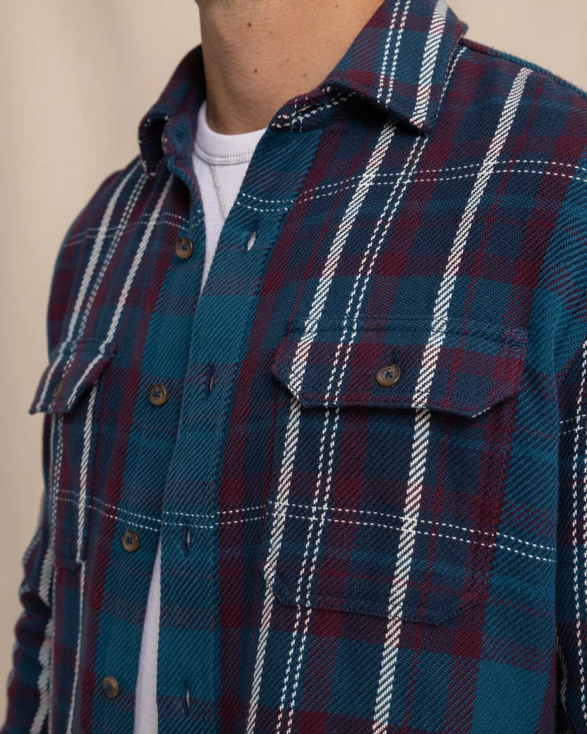 Southern Tide Beachwood Plaid Twill Long Sleeve Shirt: Dress Blue