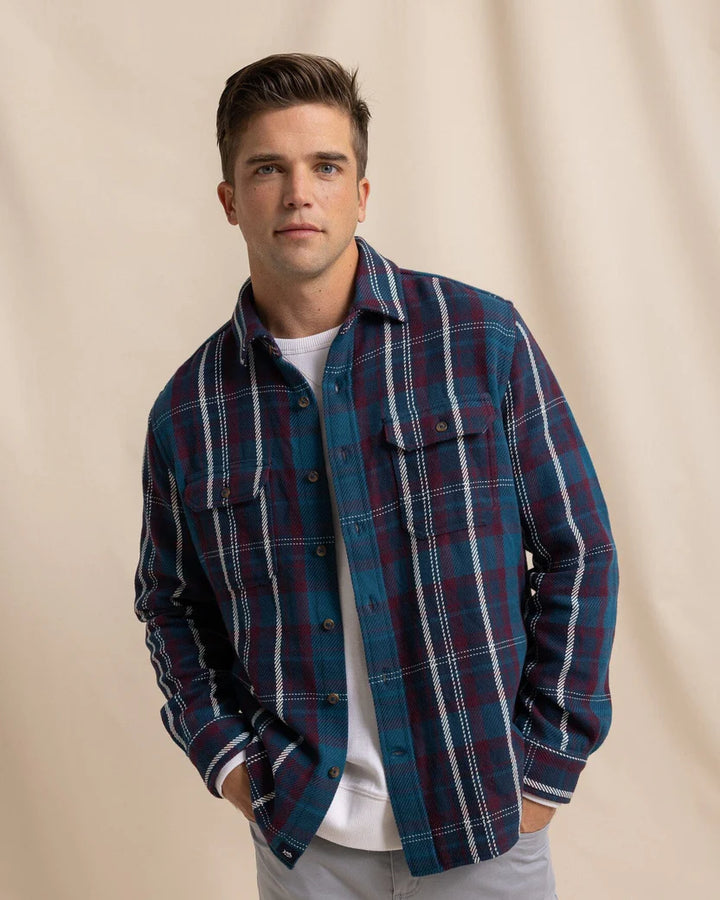 Southern Tide Beachwood Plaid Twill Long Sleeve Shirt: Dress Blue