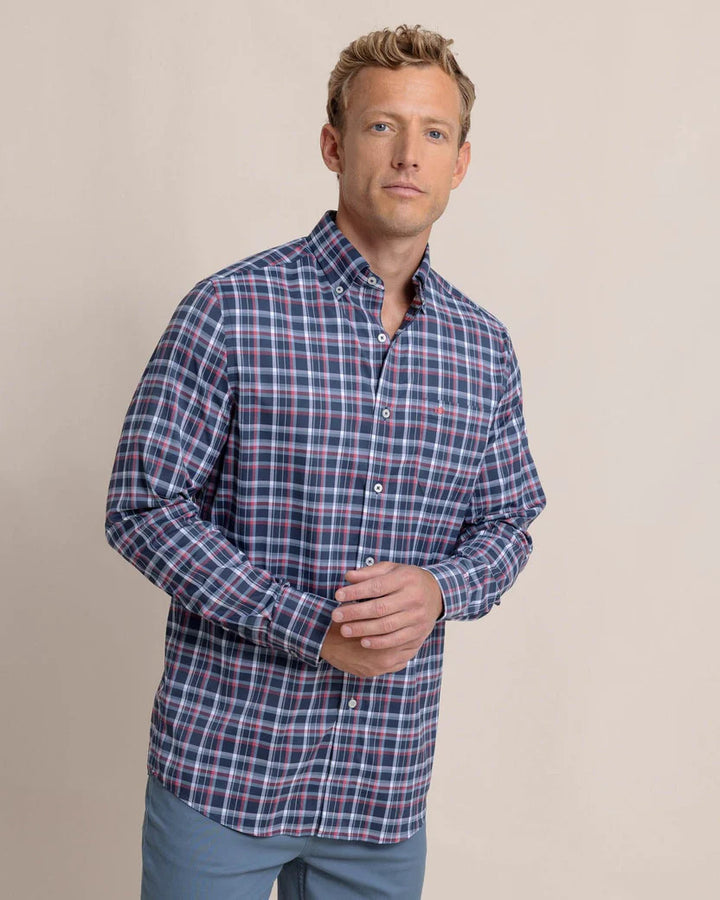 Southern Tide Bellinger Intercoastal Plaid Long Sleeve Sport Shirt: Dress Blue