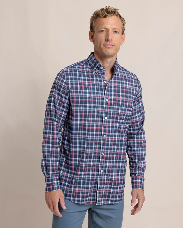 Southern Tide Bellinger Intercoastal Plaid Long Sleeve Sport Shirt: Dress Blue