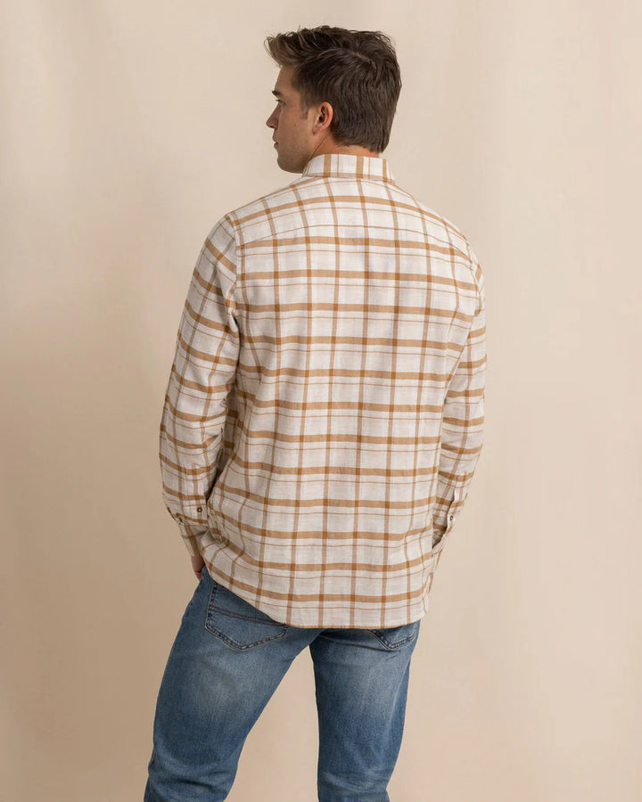 Southern Tide Botany Bay Plaid Long Sleeve Sport Shirt: Sand White