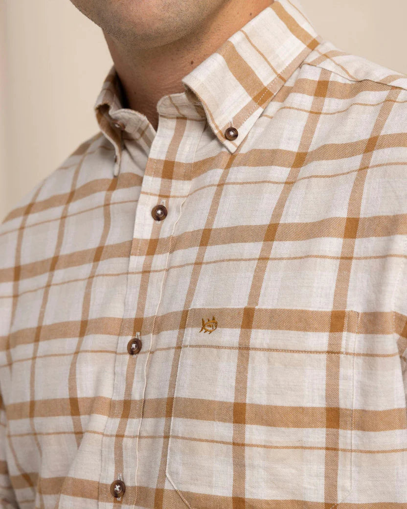 Southern Tide Botany Bay Plaid Long Sleeve Sport Shirt: Sand White