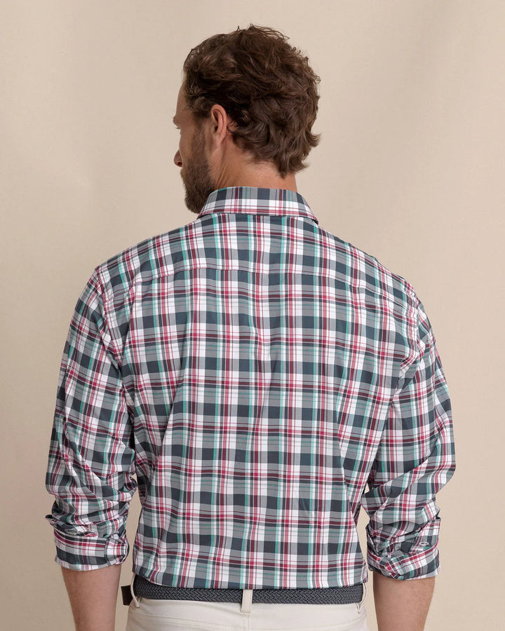 Southern Tide Breakwater Plaid brrr°® Intercoastal Long Sleeve Sport Shirt: Dress Blue
