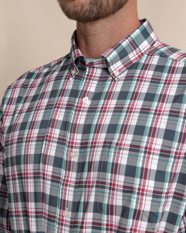 Southern Tide Breakwater Plaid brrr°® Intercoastal Long Sleeve Sport Shirt: Dress Blue