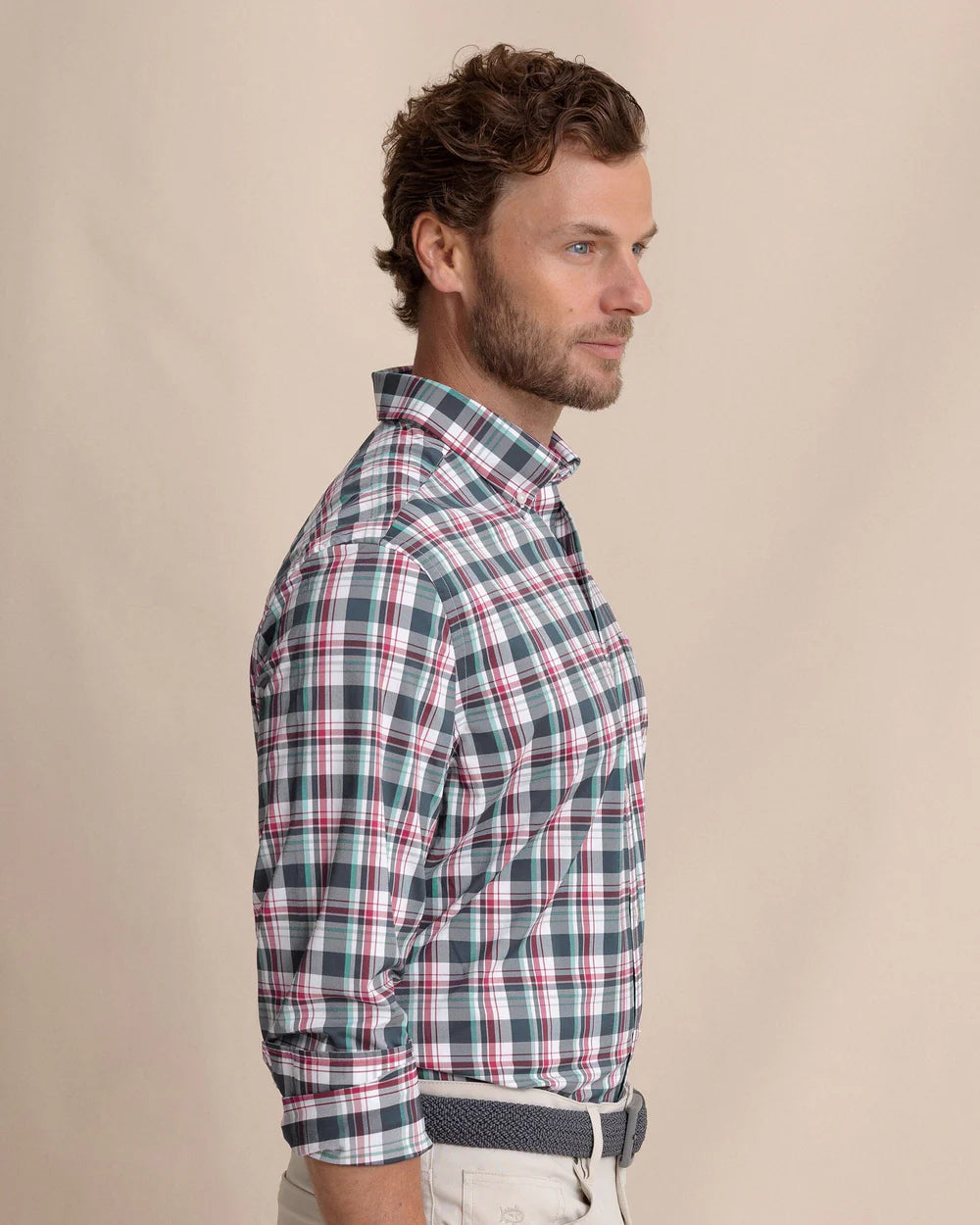 Southern Tide Breakwater Plaid brrr°® Intercoastal Long Sleeve Sport Shirt: Dress Blue
