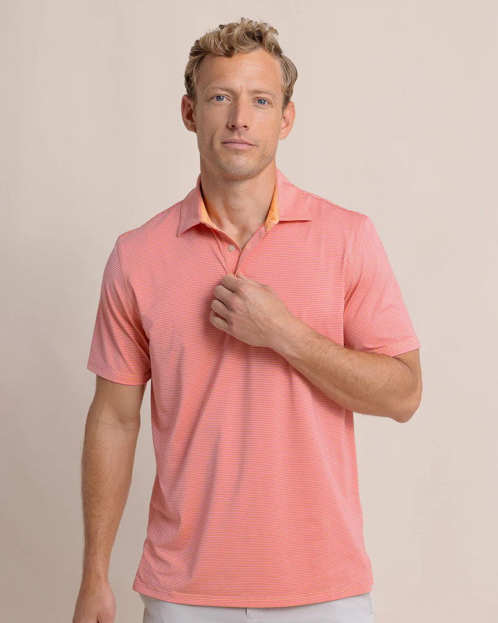 Southern Tide brrr°-eeze Meadowbrook Stripe Polo: Cantaloupe