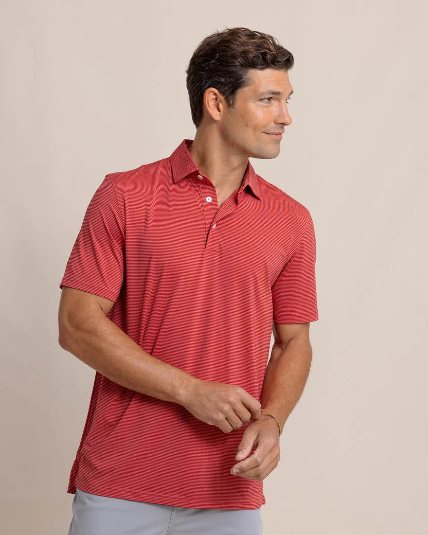 Southern Tide brrr°-eeze Meadowbrook Stripe Polo: Mineral Red