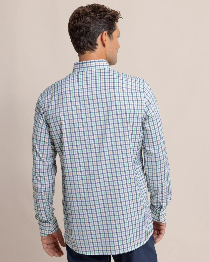 Southern Tide brrr°® Intercoastal Glenmoor Plaid Long Sleeve Sport Shirt: Light Indigo