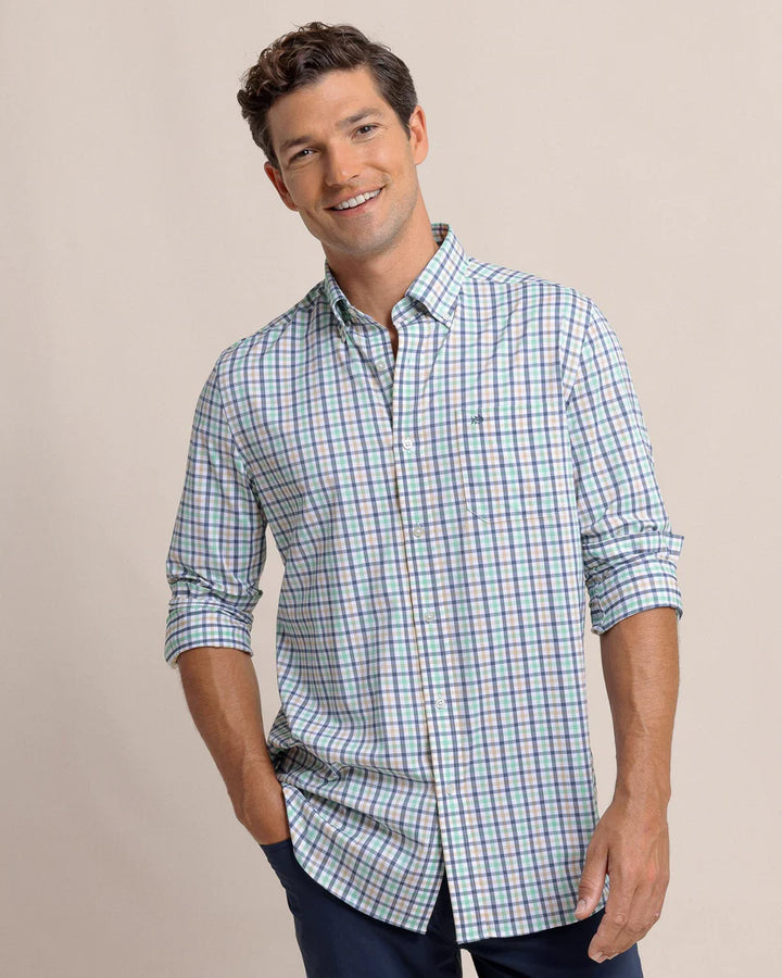 Southern Tide brrr°® Intercoastal Glenmoor Plaid Long Sleeve Sport Shirt: Light Indigo