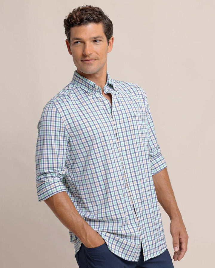 Southern Tide brrr°® Intercoastal Glenmoor Plaid Long Sleeve Sport Shirt: Light Indigo