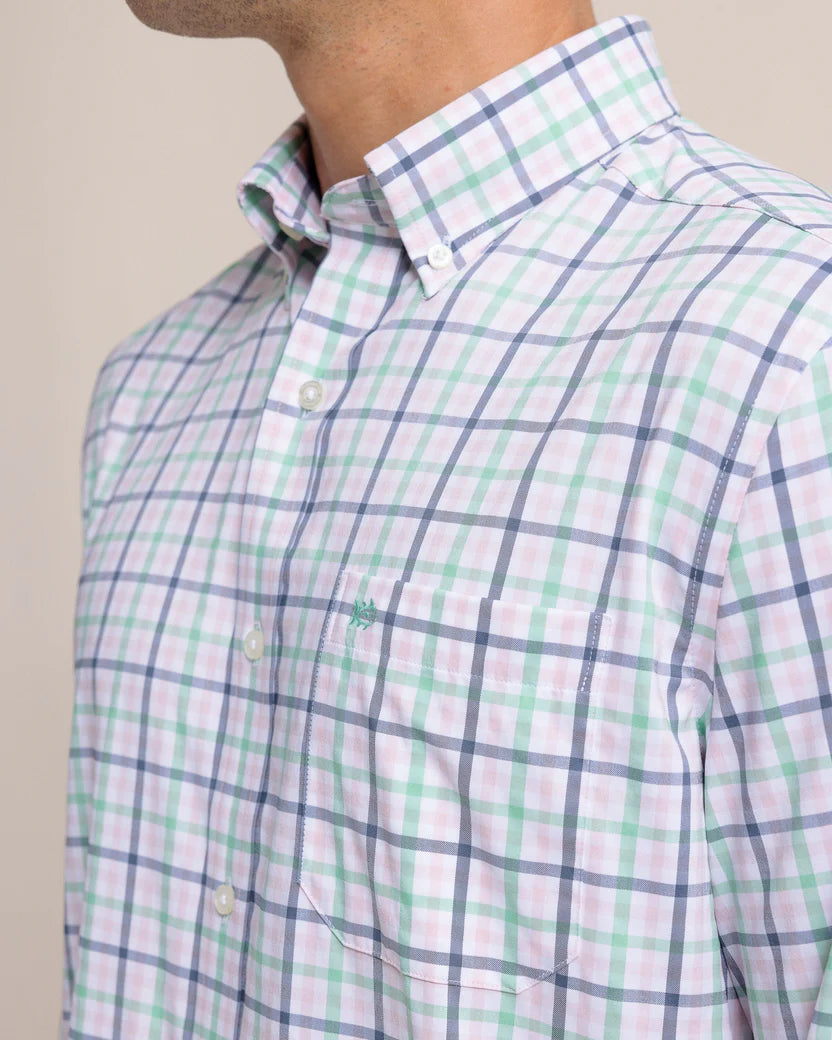 Southern Tide brrr°® Intercoastal Glenmoor Plaid Long Sleeve Sport Shirt: Parfait Pink