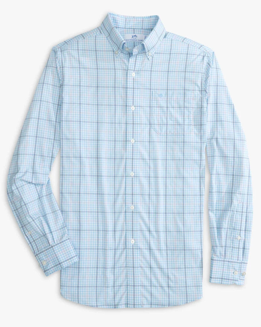 Southern Tide brrr° Intercoastal Rainer Check Long Sleeve Sport Shirt: Clearwater Blue