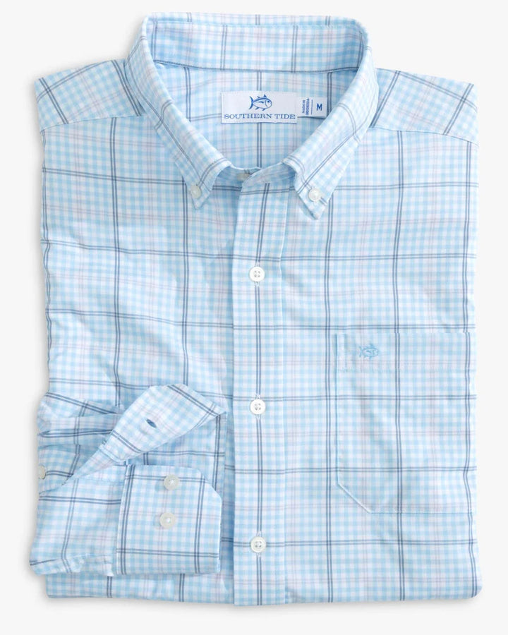 Southern Tide brrr° Intercoastal Rainer Check Long Sleeve Sport Shirt: Clearwater Blue