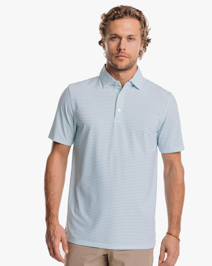 Southern Tide BRRR® Bellview Stripe Performance Polo Shirt: Classic White