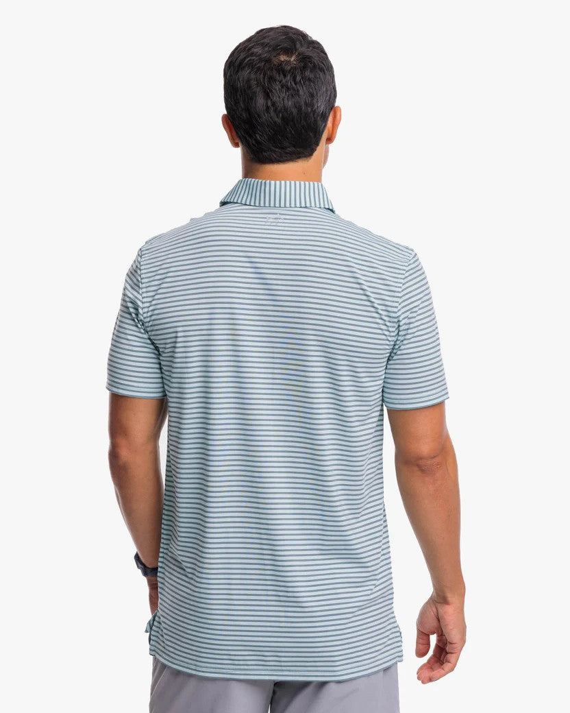 Southern Tide Brrreeze Harbourview Stripe Performance Polo Shirt:  Turquoise Sea