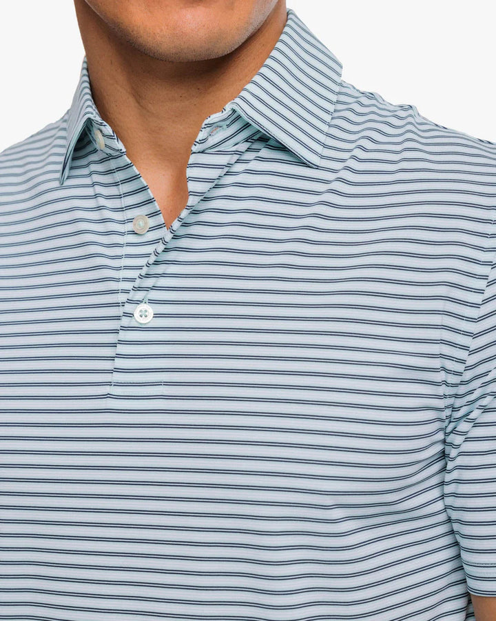 Southern Tide Brrreeze Harbourview Stripe Performance Polo Shirt:  Turquoise Sea