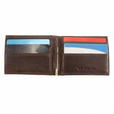 T.B. Phelps Bryce Bison Bi-Fold Wallet w/ Money Clip: Tan