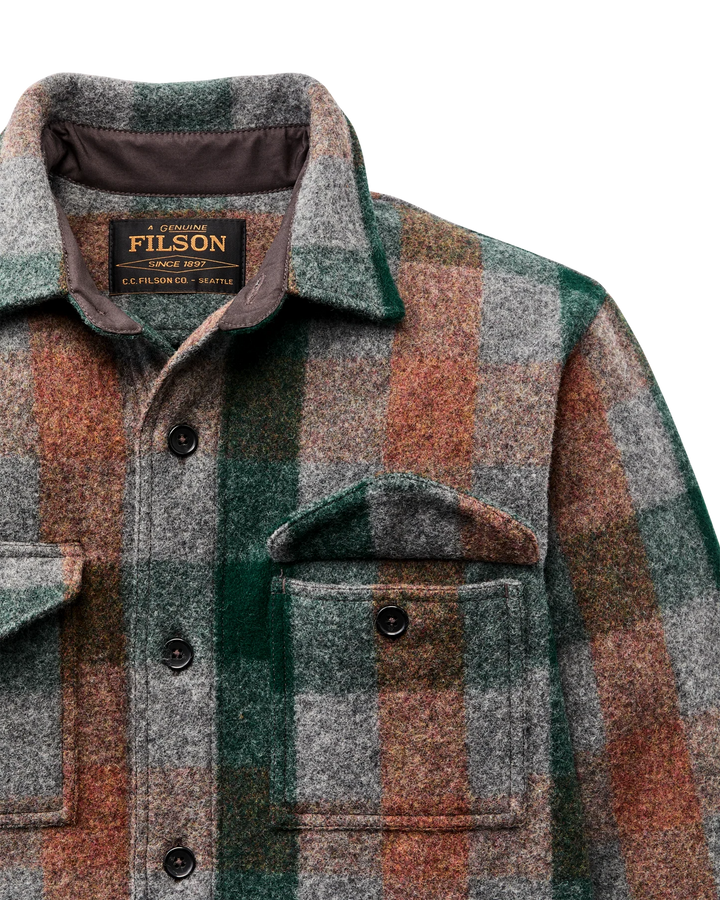 Filson Mackinaw Wool Jac-shirt: Green/Orange/Gray Plaid