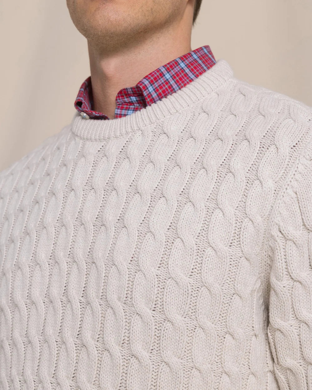 Southern Tide Cable Knit Crew Sweater: Star White