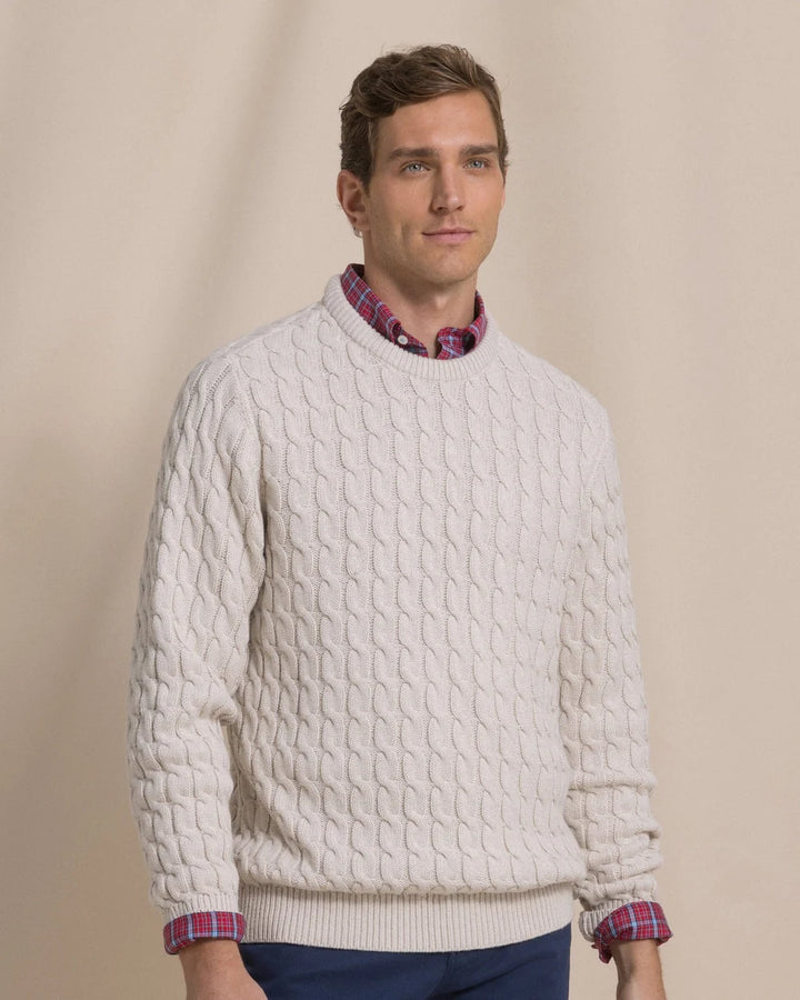 Southern Tide Cable Knit Crew Sweater: Star White