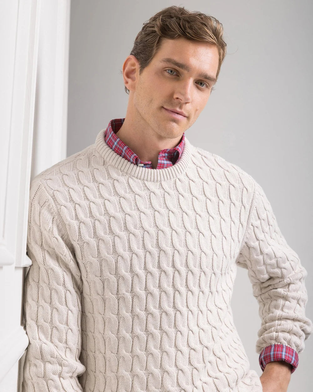 Southern Tide Cable Knit Crew Sweater: Star White