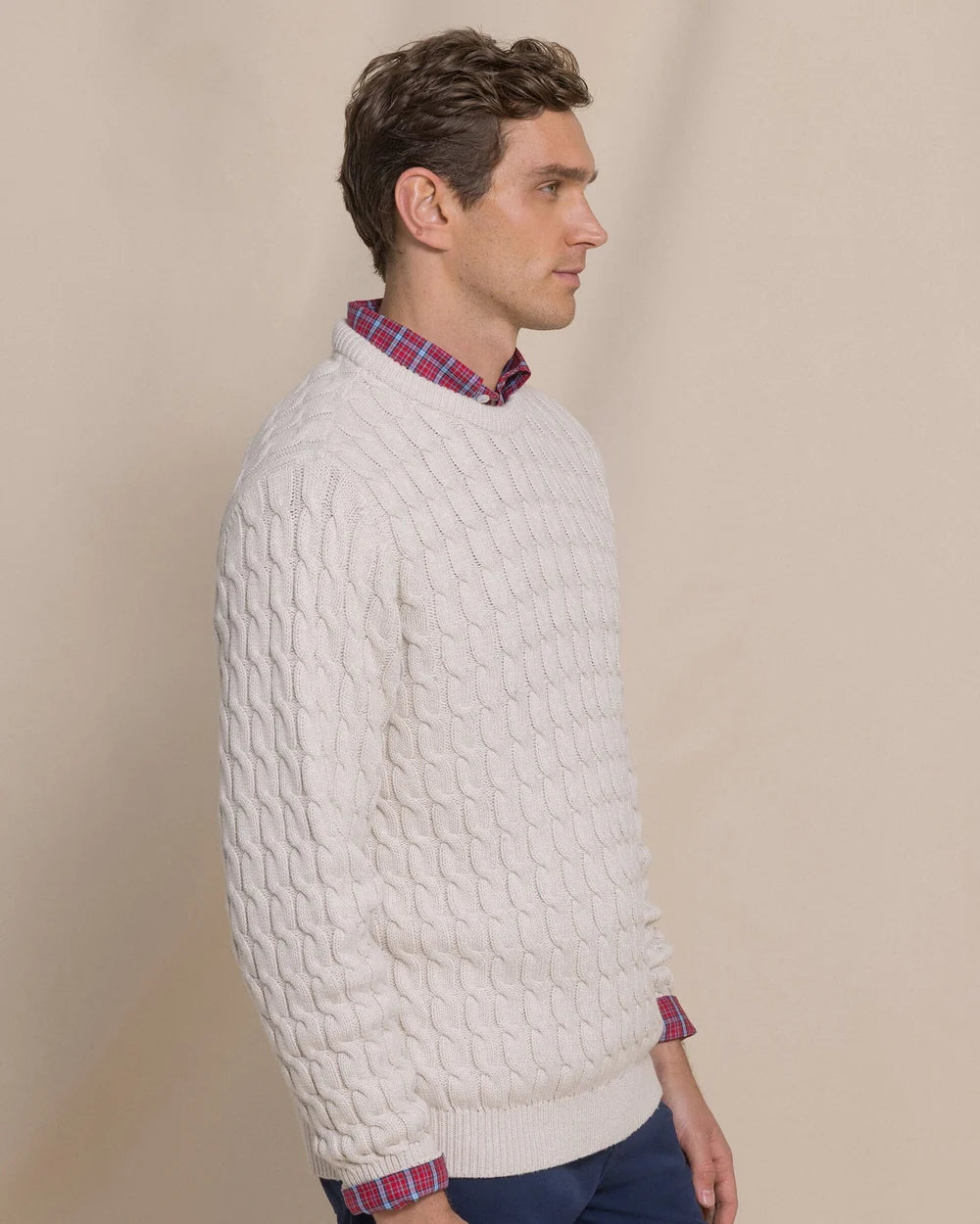 Southern Tide Cable Knit Crew Sweater: Star White