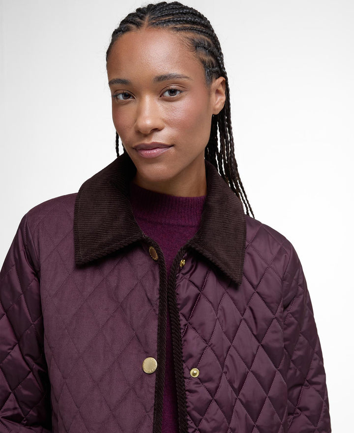 Barbour Marla Quilted Jacket: Black Cherry/Dark Brown/Muted Tartan