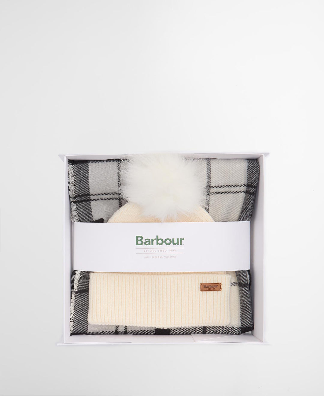 Barbour Dover Beanie & Hailes Scarf Gift Set: Monochrome Tartan