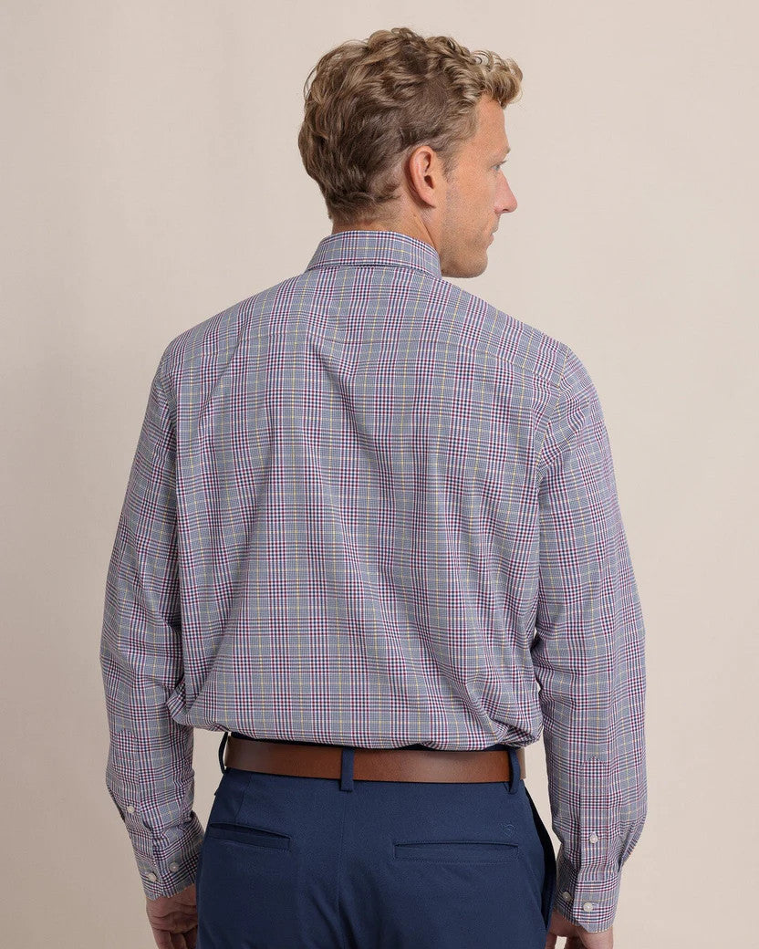 Southern Tide Charleston Brunswick Plaid Long Sleeve Sport Shirt: Muscadine