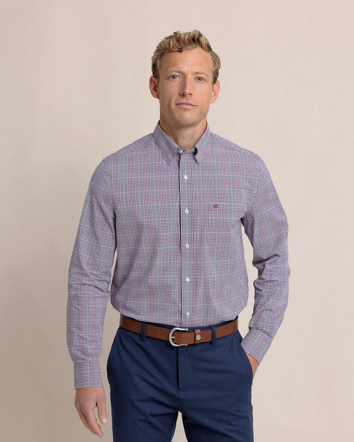 Southern Tide Charleston Brunswick Plaid Long Sleeve Sport Shirt: Muscadine