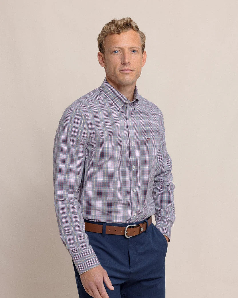 Southern Tide Charleston Brunswick Plaid Long Sleeve Sport Shirt: Muscadine