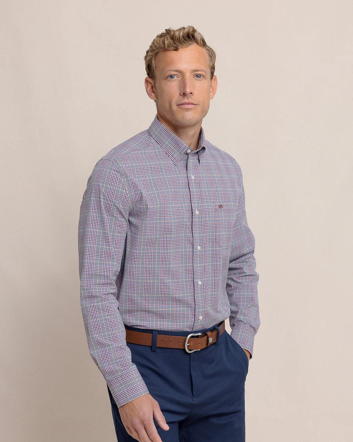 Southern Tide Charleston Brunswick Plaid Long Sleeve Sport Shirt: Muscadine