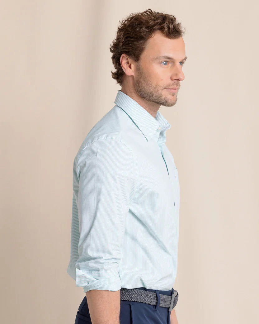 Southern Tide Charleston Granby Stripe Long Sleeve Sport Shirt: Mint