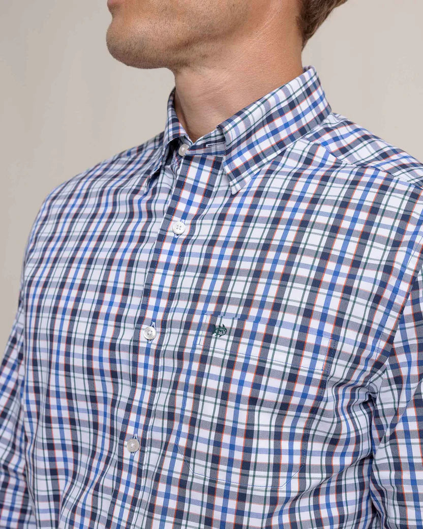 Southern Tide Charleston Master Plaid Long Sleeve Sport Shirt: Blue Lolite