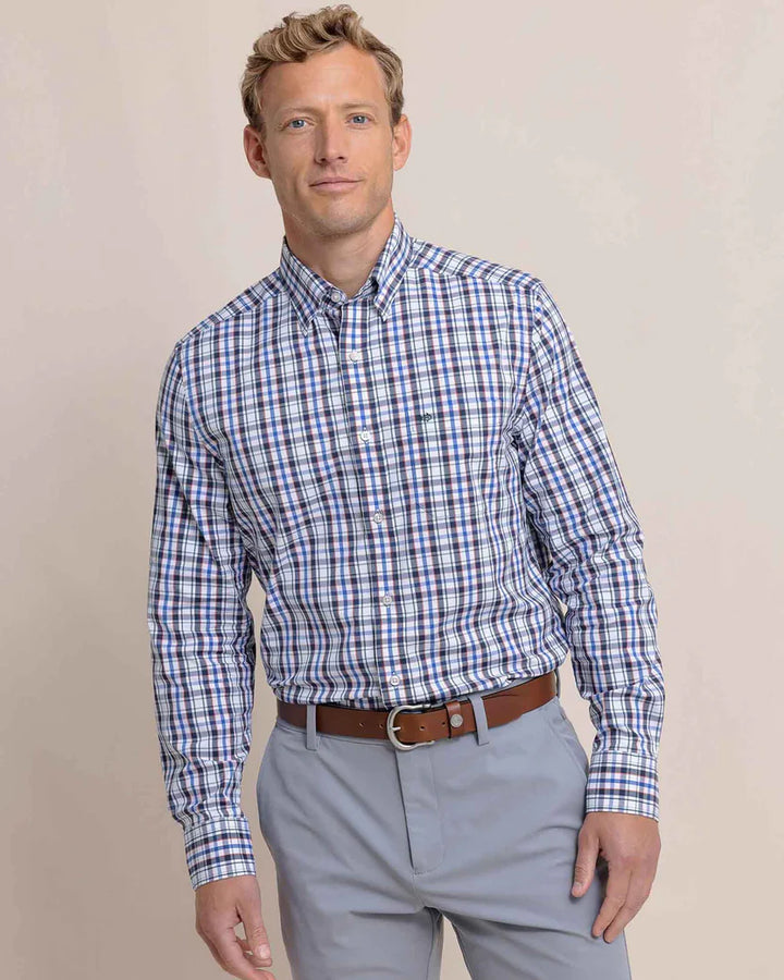 Southern Tide Charleston Master Plaid Long Sleeve Sport Shirt: Blue Lolite