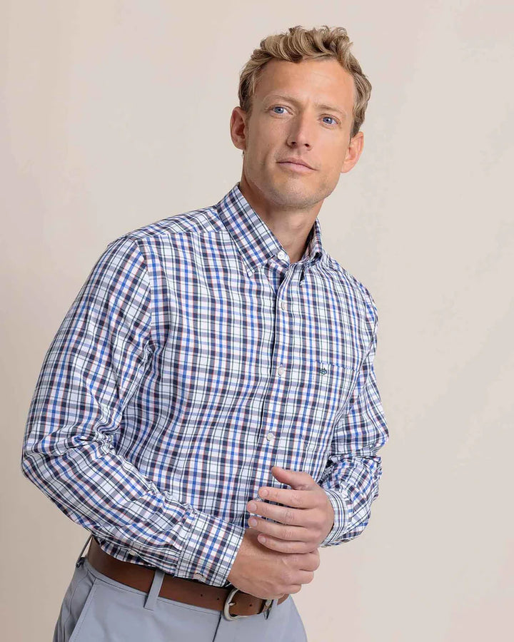 Southern Tide Charleston Master Plaid Long Sleeve Sport Shirt: Blue Lolite