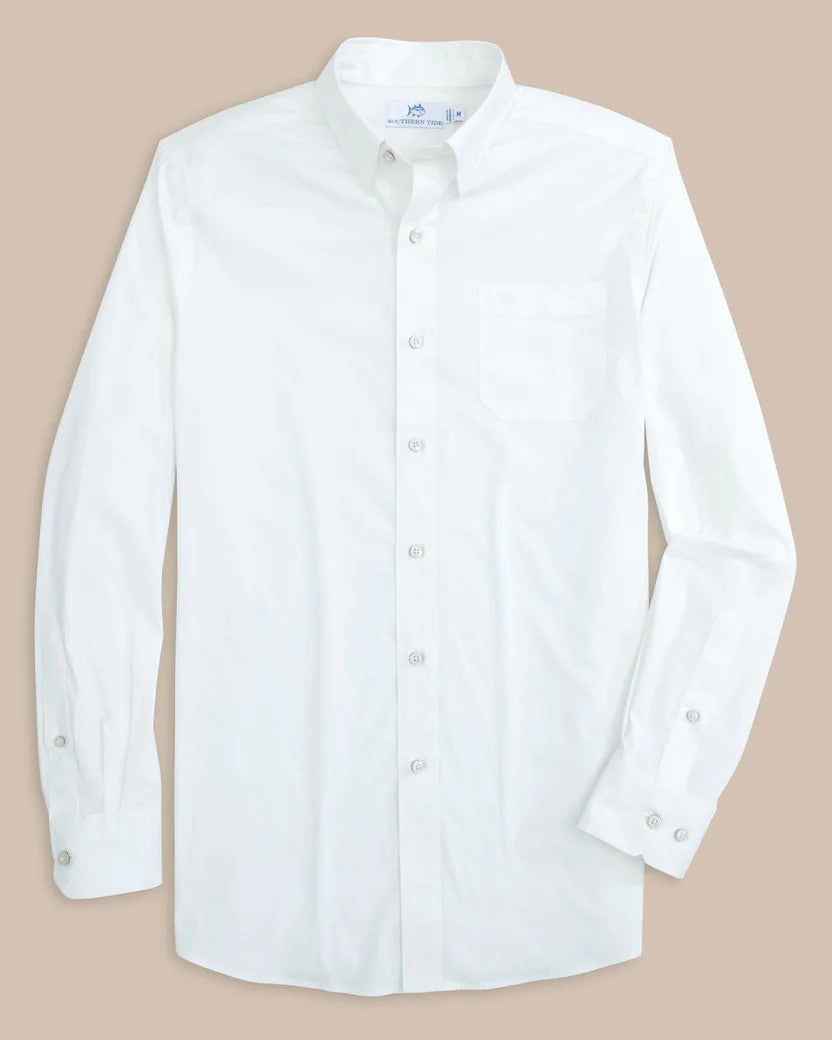 Southern Tide Charleston Overbrook Solid Long Sleeve Sport Shirt: Classic White