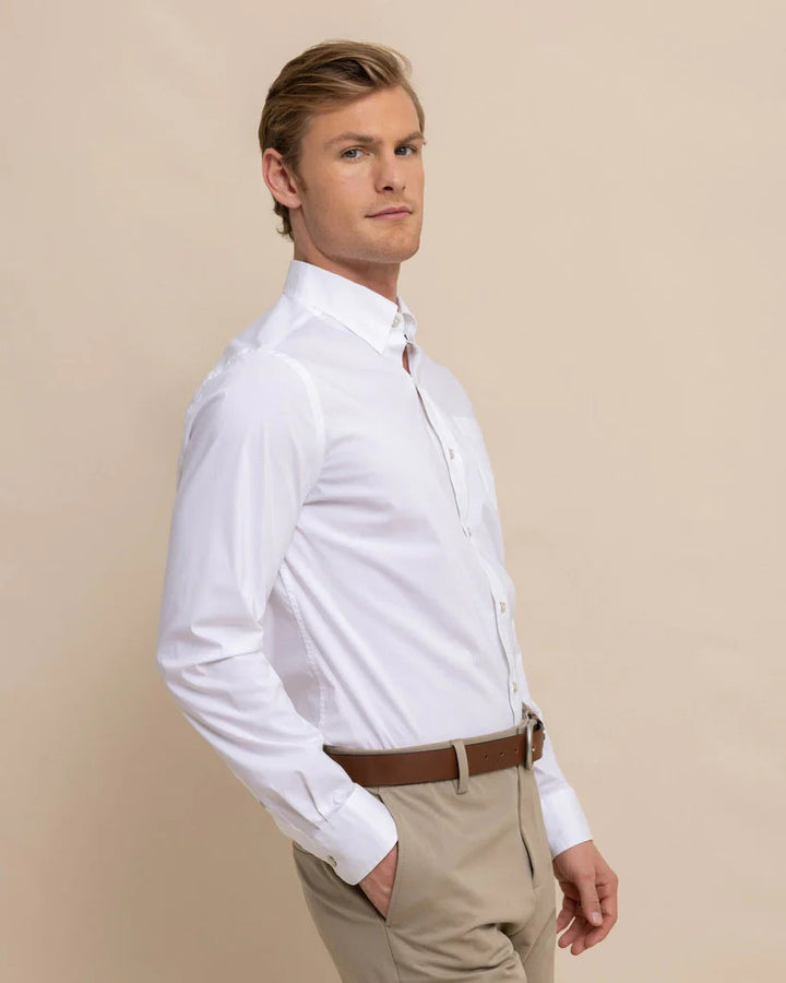 Southern Tide Charleston Overbrook Solid Long Sleeve Sport Shirt: Classic White