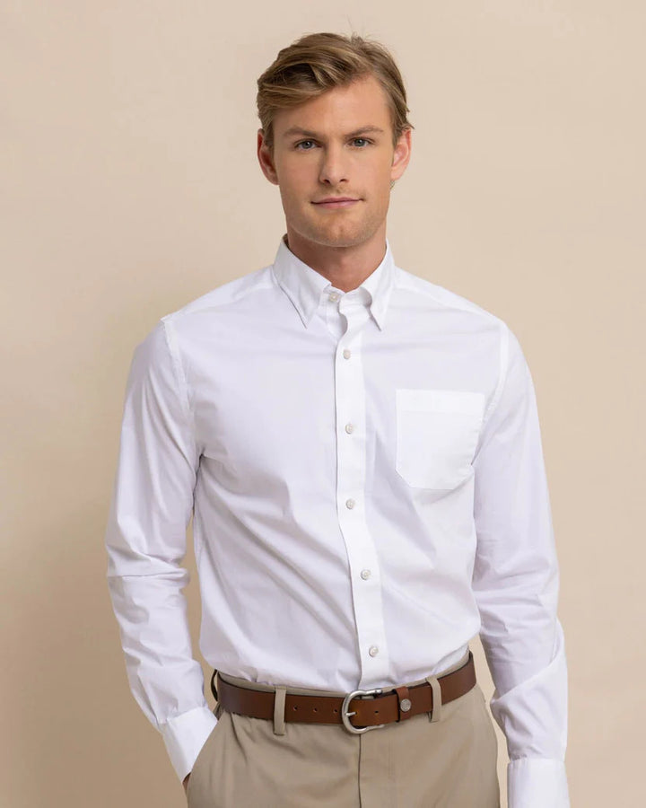 Southern Tide Charleston Overbrook Solid Long Sleeve Sport Shirt: Classic White