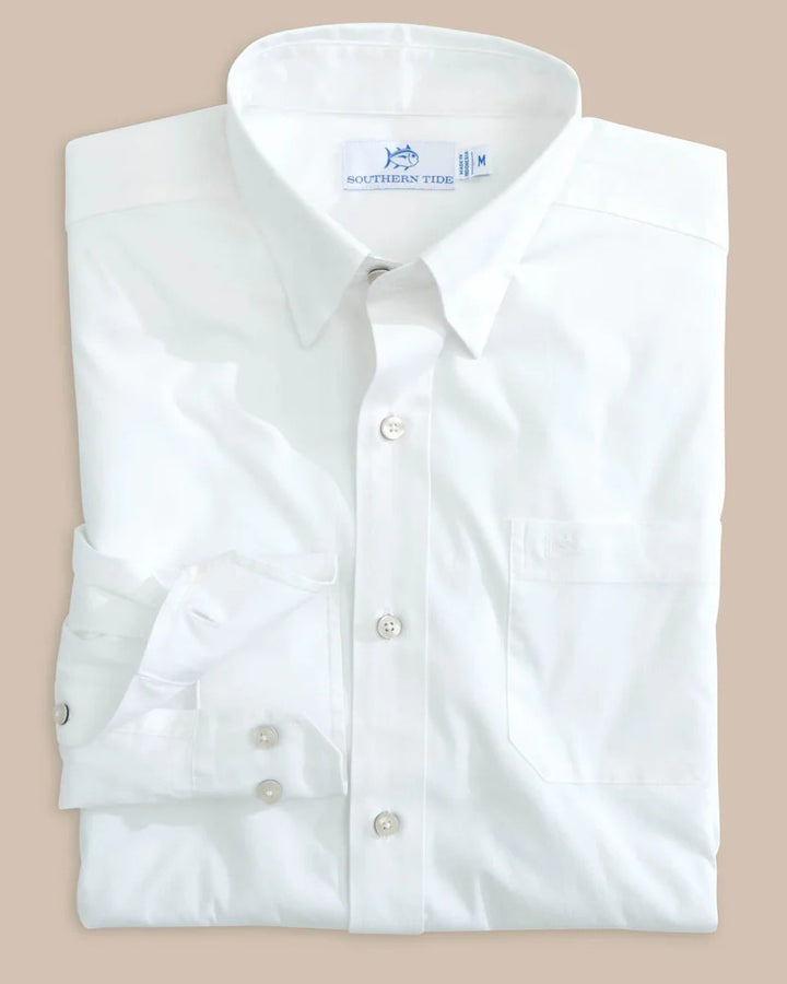 Southern Tide Charleston Overbrook Solid Long Sleeve Sport Shirt: Classic White