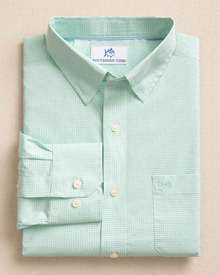 Southern Tide Charleston Parkwood Micro-Gingham Long Sleeve Sport Shirt: Garden Grove
